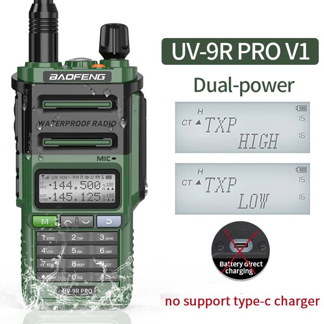 2023 Baofeng UV-9R Pro V1 V2 impermeable IP68 Walkie Talkie tipo c cargador potente UHF VHF de largo alcance UV-9R Plus Ham CB Radio Tan Jianjun unisex