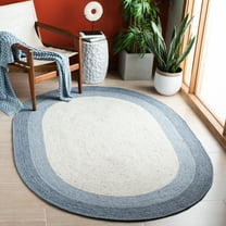 SAFAVIEH Braided Nazca Geometric Reversible Area Rug, Ivory/Blue, 4' x 6' Oval