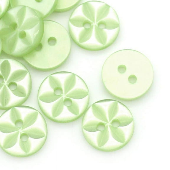 Sexy Sparkles 10 Pcs Resin Green Round Buttons Flower Pattern 11mm