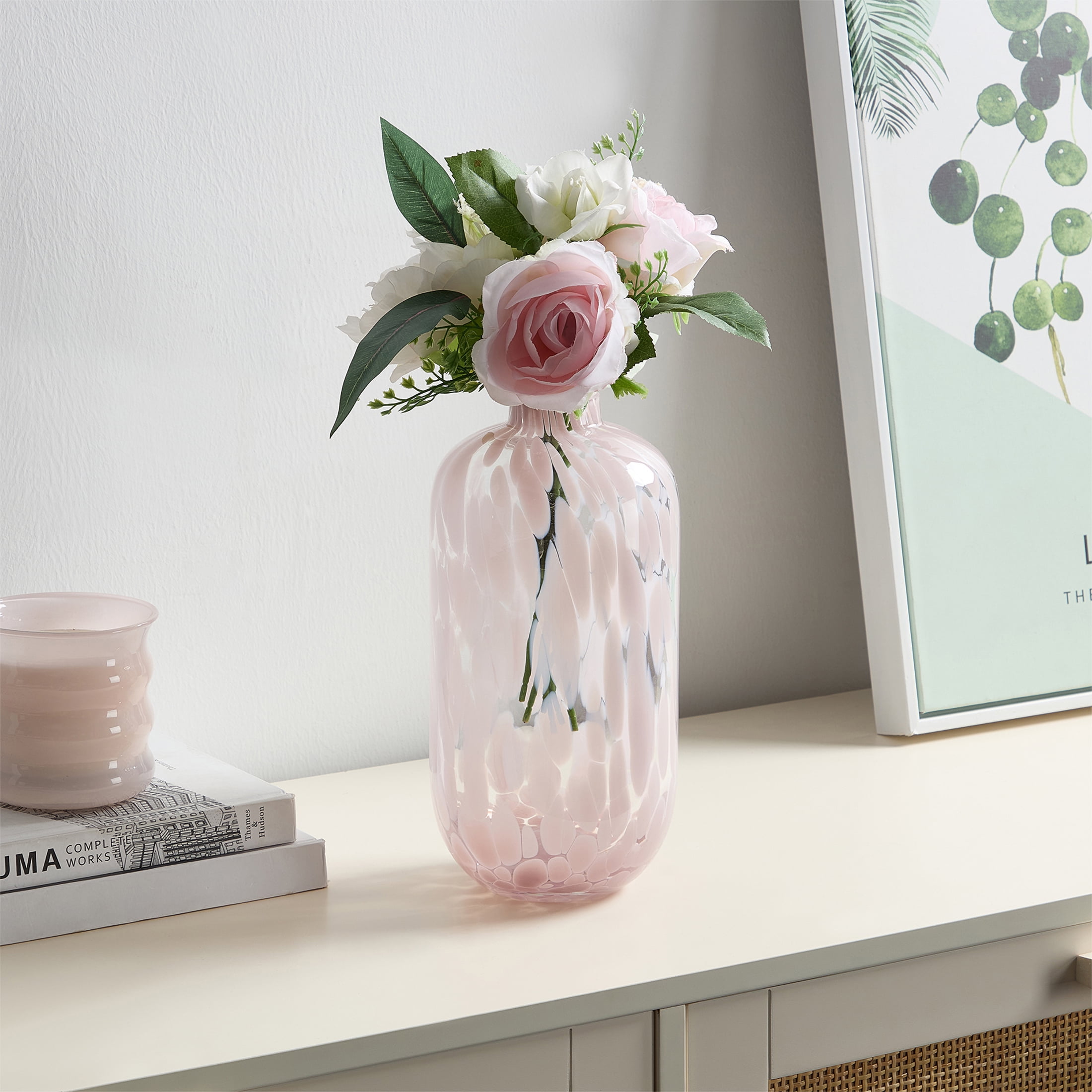 Home Decor Collections 10'' Blush Pink Painted Narrow Neck Glass Vase