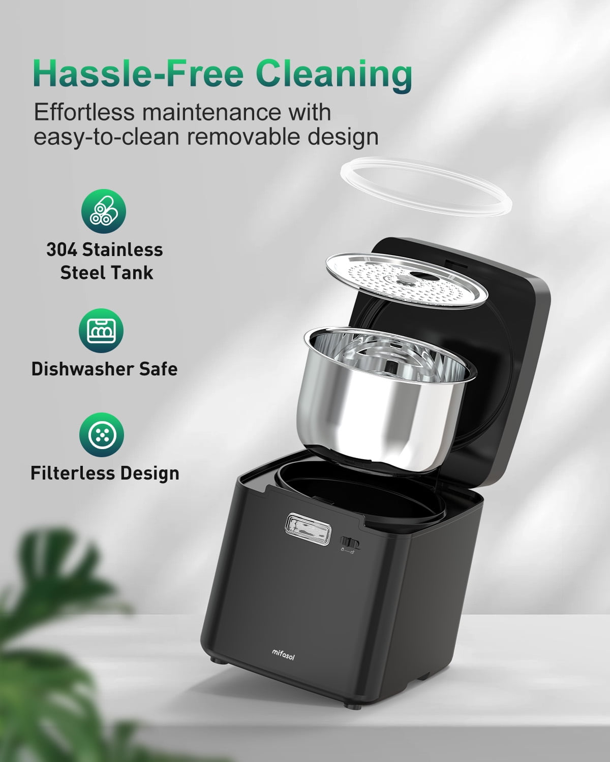 Stainless Steel Humidifier for room, 3.3L Warm Mist Humidifiers for Bedroom, Easy Clean Steam Humidifiers for Home, Dishwasher Safe Humidifier Large Room, Black