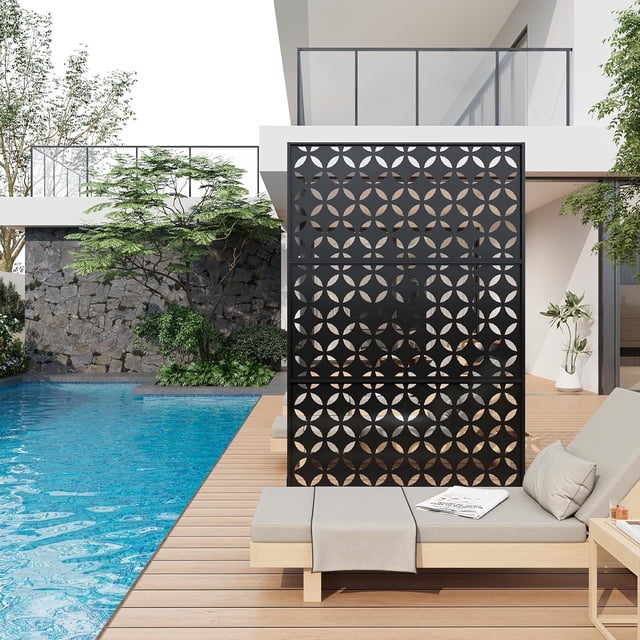EastVita 72x47 Inch Metal Privacy Screen, Freestanding Decorative Divider for Garden with Stable Base, Square Coin Pattern