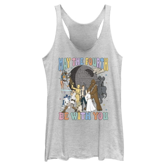 Womens Star Wars Retro May Fourth Group Shot Racerback Tank