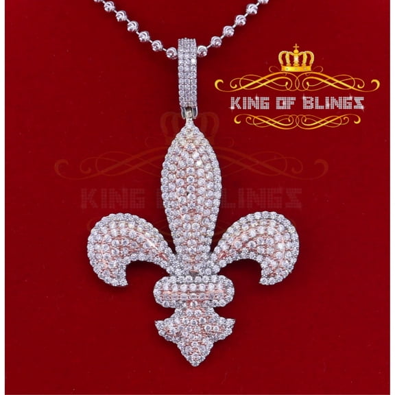 King of Bling's Beautiful 925 Sterling Silver Fleur de Lis White Pendant 16.56ct Cubic Zirconia