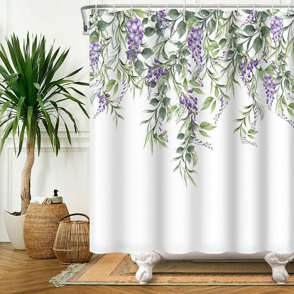 Green Leaves Shower Curtain,Spring Floral Waterproof Fabric Bathroom Curtain,Bath Curtain with Hooks 72x72 in
