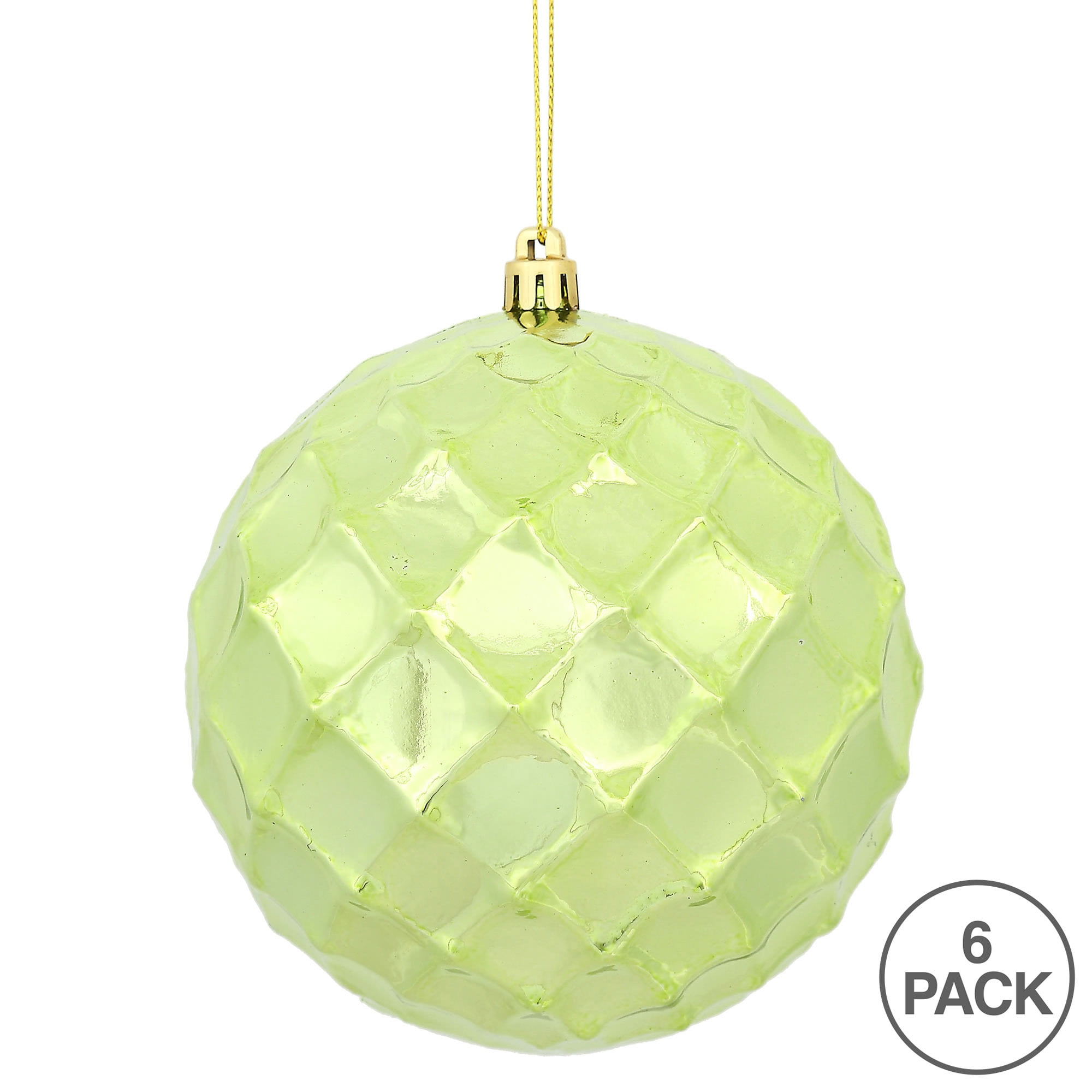 Vickerman 4" Celadon Shiny Diamond Bauble Ornament, 6 per Bag