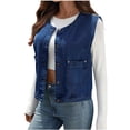 thumbnail image 2 of ClodeEU Women's Cute Crew Neck Sleeveless Button Down Denim Vest with Pockets Dark Blue,Womens Plus S, 2 of 8