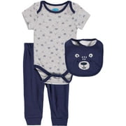Bon Bebe Boys 0-9 Months Bear Bodysuit Pant Set with Bib(Navy 3-6 Months)
