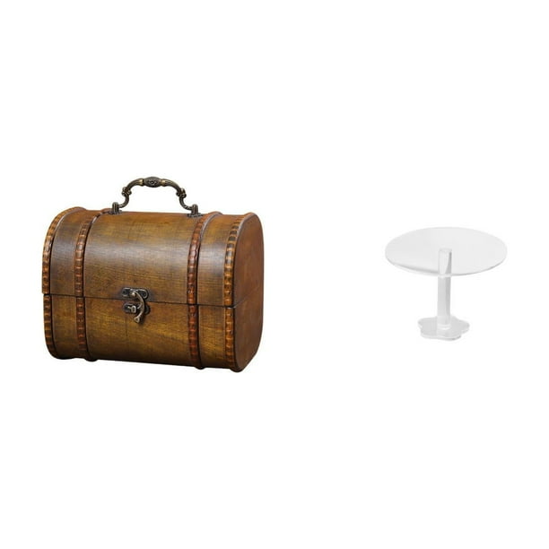 Estuche organizador de joyas,Organizador de joyas de madera para mujeres,hombres y niñas,Caja de almacenamiento decorativa con tapa abatible para guardar objetos pequeños.,Escritorio redondo