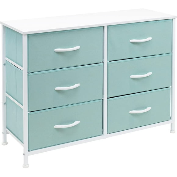 Sorbus Dresser with 6 Drawers - Furniture Storage Tower Unit for Bedroom, Hallway, Closet, Office Organization - Steel Frame, Wood Top, Easy Pull Fabric Bins (6-Drawer, Pastel Aqua)