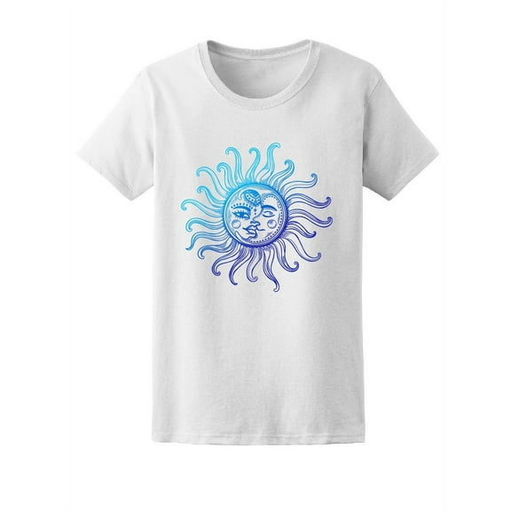 Smartprints Womens Graphic Tee White - Vintage Sun Moon And Stars 100% Cotton Regular Fit