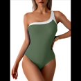thumbnail image 1 of Traje de Baño de una Pieza para Mujer, con un Hombro Al Descubierto y Control de Abdomen, Adelgazante, Deportivo, con Bloques de Color, Traje de Baño. Verde XXL, 1 of 7