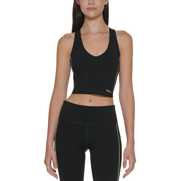 DKNY Womens Contrast-Trim Cropped Tank Top,Sunny Lime,X-Large