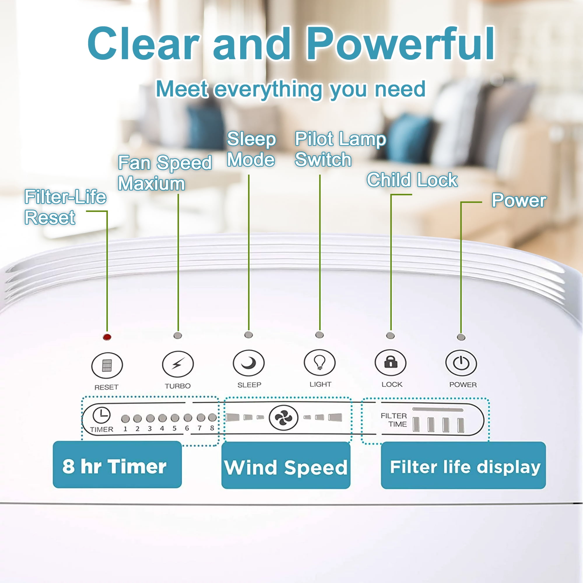 MS19 Air Purifier for Large Room 825 Sq Ft, H13 True HEPA Filter for  Allergies and Asthma Pet Dander Smoker 