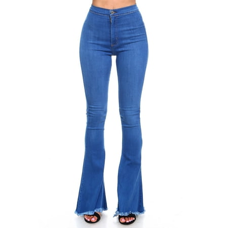 Womens High Waist Perfect Boot Curvy Cut Jeans Pants 2035F-1-Denim Blue