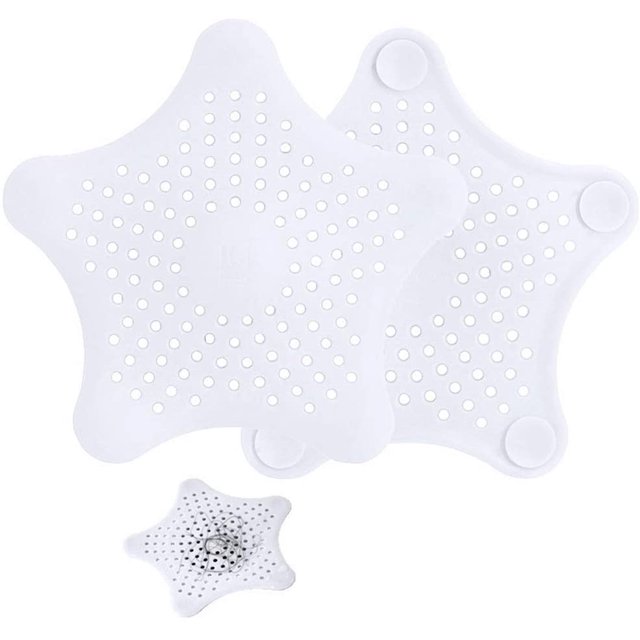 2 filtros de silicona para fregadero, filtro de drenaje de ducha con ventosa para cocina y baño, filtro de drenaje de bañera para recoger cabello y suciedad (blanco)