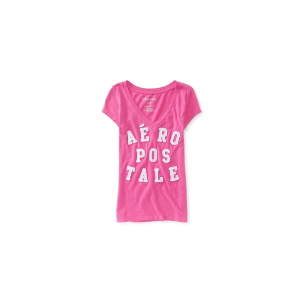 Camiseta adornada Aeropostale con logo apilado para mujer rosa mediana