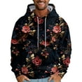 thumbnail image 2 of Men's Oversized Flowers Print Hooded Sweatshirt, Long Sleeve Loose Fit Casual Pullover for Fall Winter, Graphic Hoodie,Black,4XL, 2 of 5
