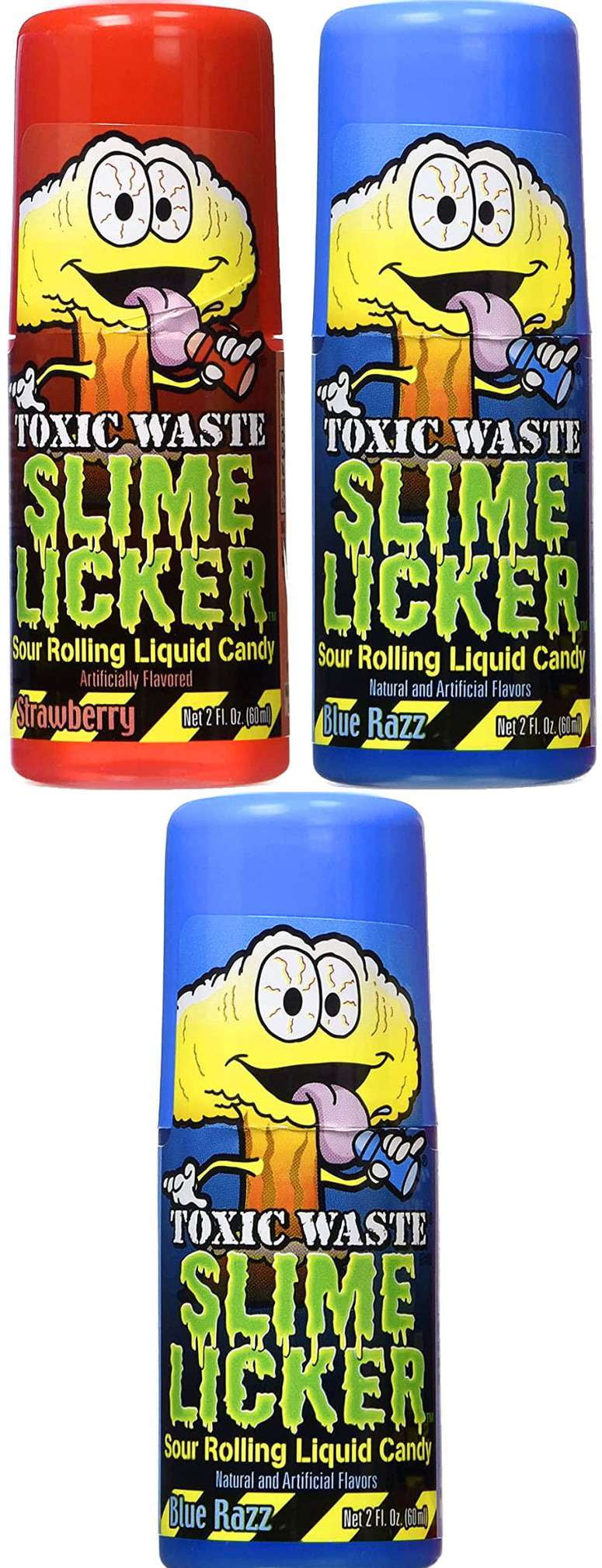 Toxic Waste Slime Licker Blue Razz and Strawberry Rolling Liquid Candy