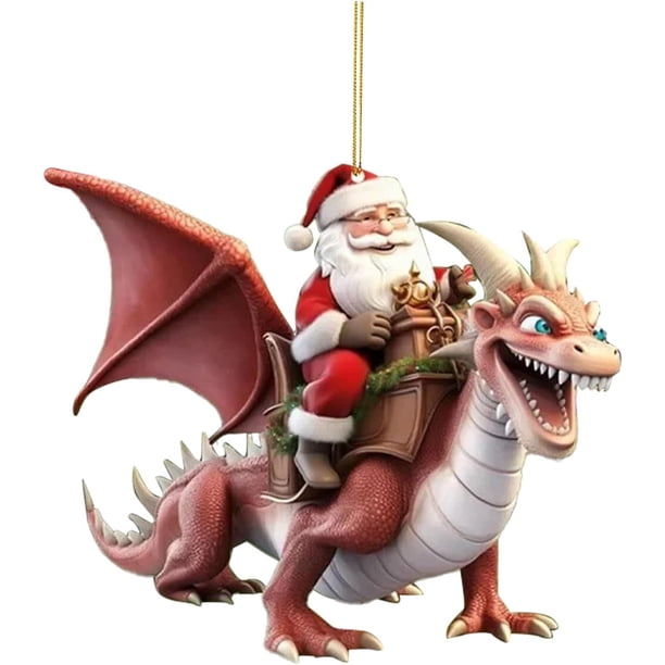 Uuiauoio Santa Claus Dinosaur Ride Christmas Ornament Blue Acrylic Tree Hanging Pendant Festive Party Decorations Holiday Home Supplies