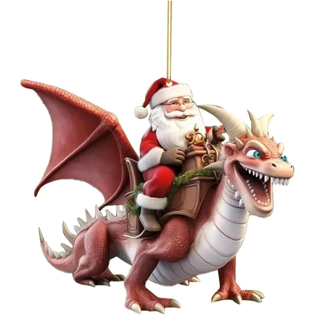 Adorno Navideño de Papá Noel Cabalgando En Acrílico Azul | Decoración Navideña Duradera con Cuerda | Bonita Decoración Navideña para Árboles, Coronas y Artículos para Fiestas de Dinosaurios