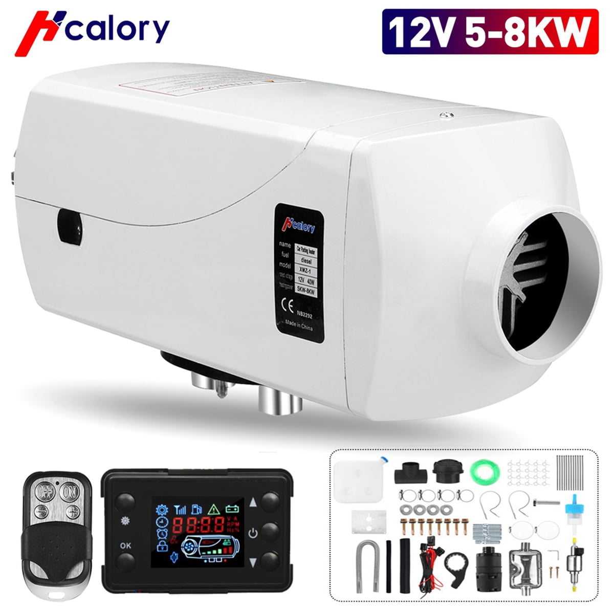 Hcalory Diesel Air Heater, 58KW 12V Aluminum White Adjustable Muffler Parking Diesel Heater