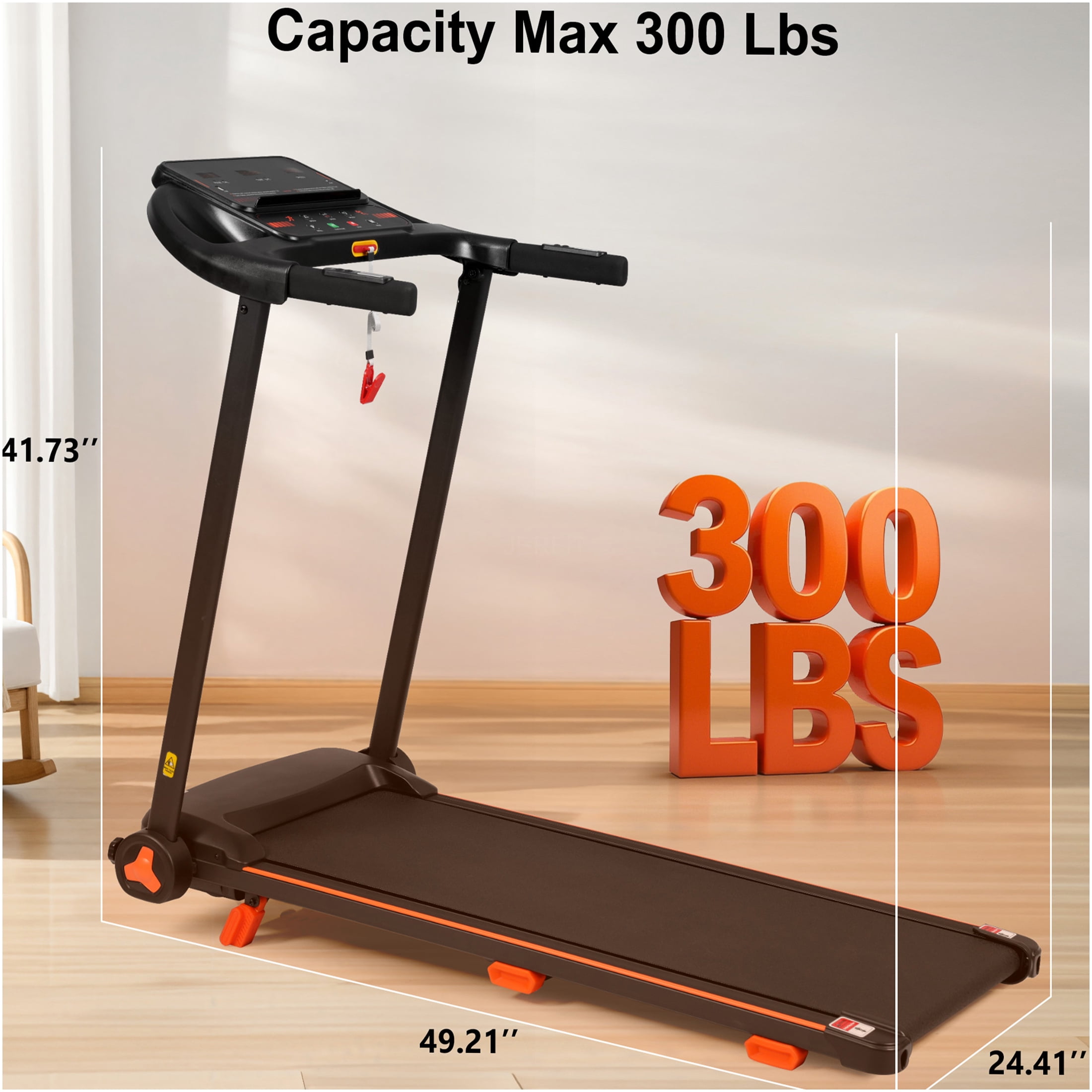 JERFIT Foldable Treadmill for Home, 2.5HP Powerful Motor, 7.5MPH Max Speed with Incline, 300lbs Capacity, Bluetooth Speaker, Heart Rate Monitor, USB Charging, Quiet Running Machine for Cardio