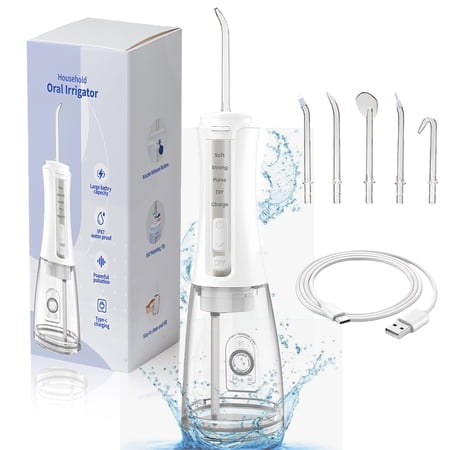 Cordless Water Flosser for Teeth - 4 Modes 300ml Rechargeable Oral Irrigator, IPX7 Waterproof, Ideal for Home Travel, White
