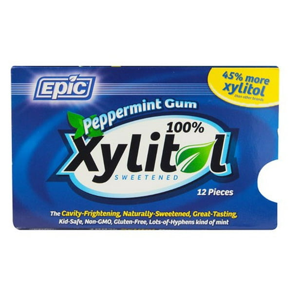 Epic Dental Peppermint Gum Xylitol Sweetened, 12 Pieces per package