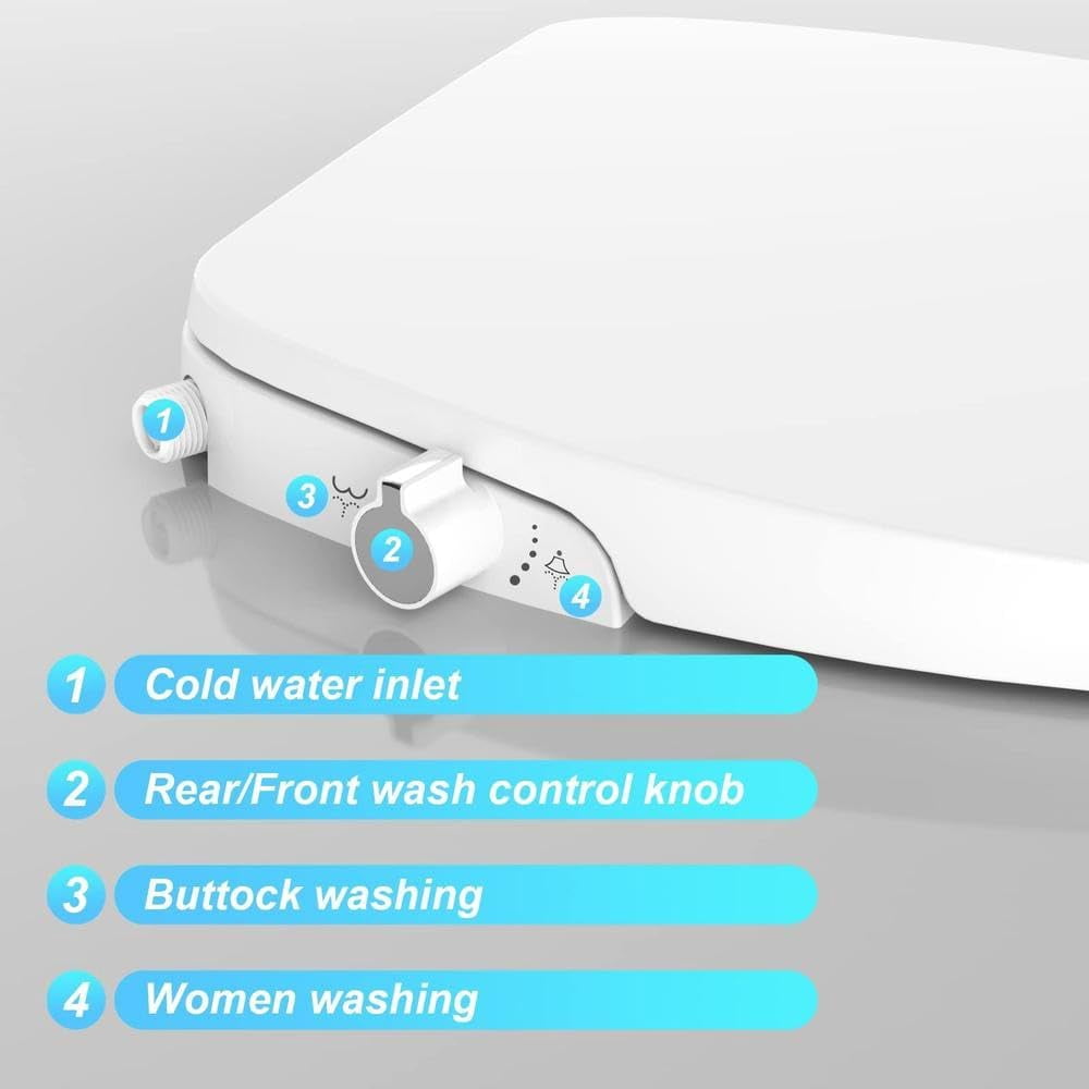 Premium Non-Electric Elongated Bidet Toilet Seat with Dual Nozzles, Easy DIY Installation, and Stylish Design for Enhanced Hygiene