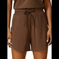 thumbnail image 1 of Pantalones Cortos Deportivos con Cordón para Mujer, de Cintura Alta, para Hacer Ejercicio en Verano, con Bolsillos. Sepia M, 1 of 7