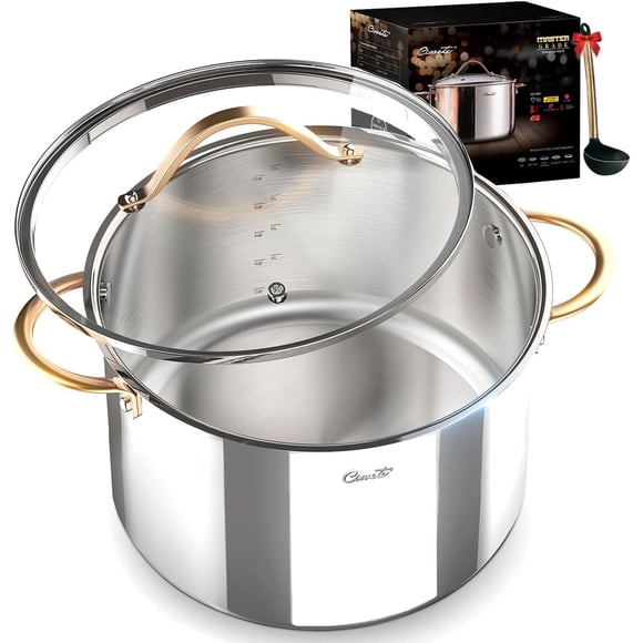 Stock Pot Ciwete de acero inoxidable de triple capa 18/10, 12 cuartos de galón