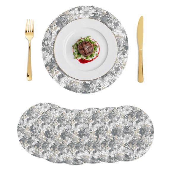 Round Placemats Spring Floral Botanical 15 inch Set of 6 Table Mats for Dining Table Grey Watercolor Flowers Heat Resistant Non-Slip Kitchen & Home Decorative Place Mat Set