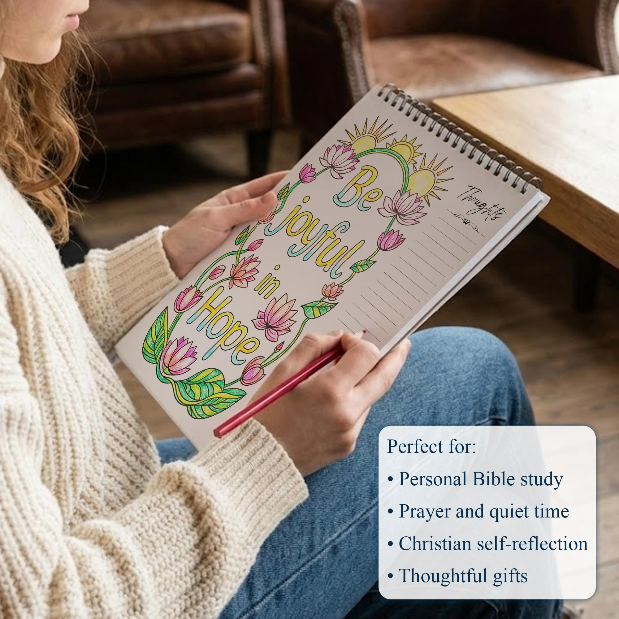 Simple Bible Verse Coloring Book for Adults, 30 Scripture Art Pages with Reflection & Prayer Space, Spiral Bound, A4 or A5 Softcover or Wood Cover