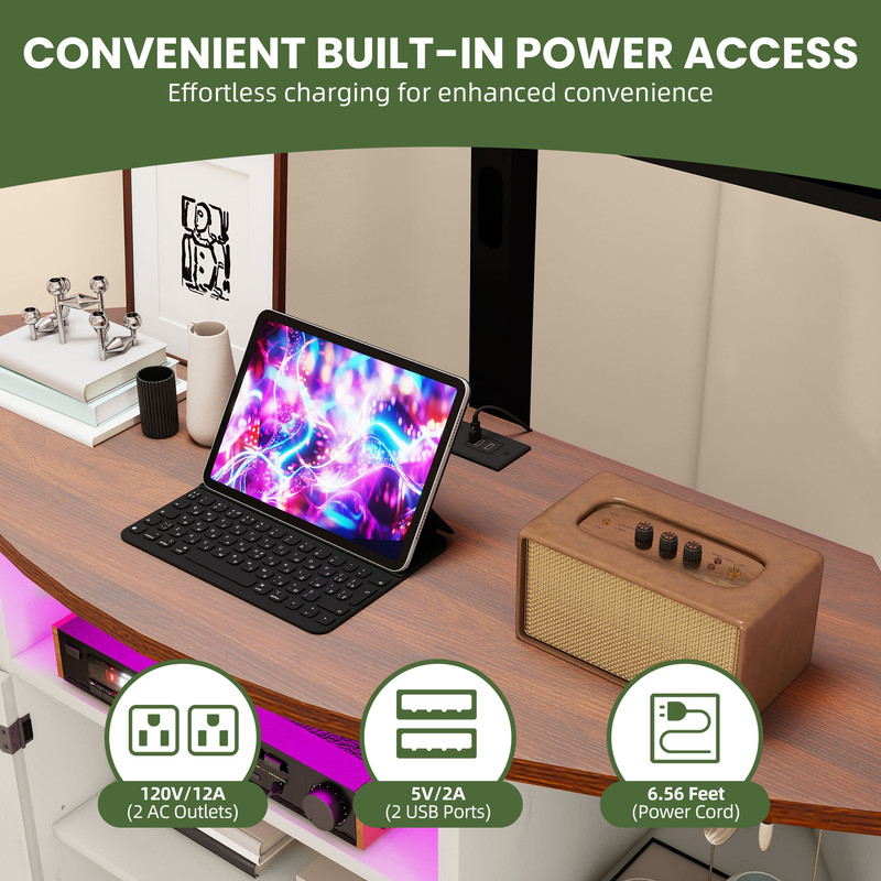 Uforic Corner TV Stand with Mount for 32-70 Inch TVs, LED Entertainment Center TV Table with Power Outlets