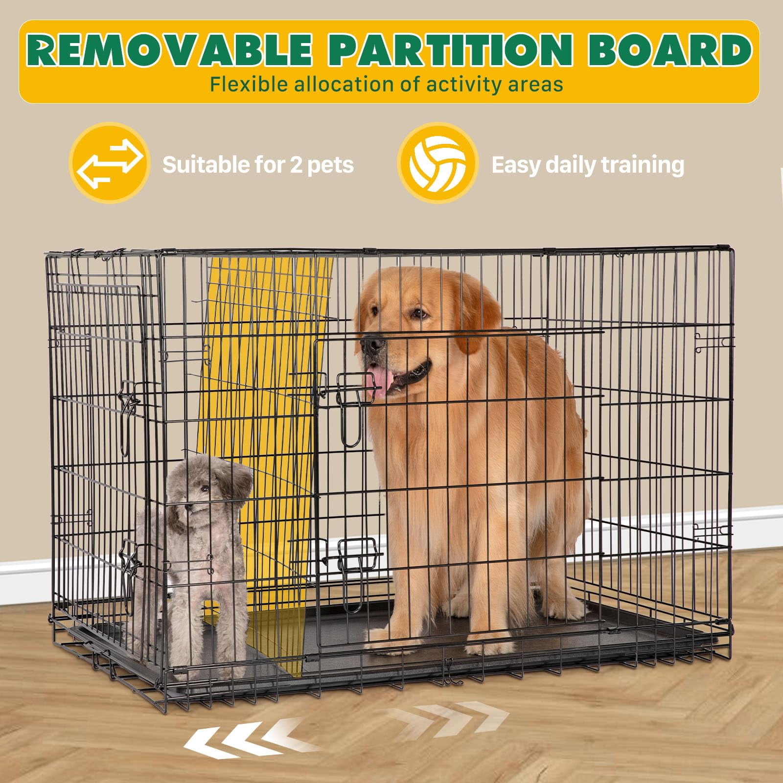LIFERECORD 48in Extra Large Foldable Metal Dog Crate with Double Doors, Kennel with Divider Panel, Safe for Puppy Training, Home & Travel