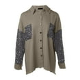 thumbnail image 6 of Baqcunre Women's Clothing, Women's Jacket Sequin Patchwork Long Sleeve Jacket Top Button Front Oversized Denim Shacket Valentines Day Gifts, 1Pc Blouse Green1 XL, 6 of 6