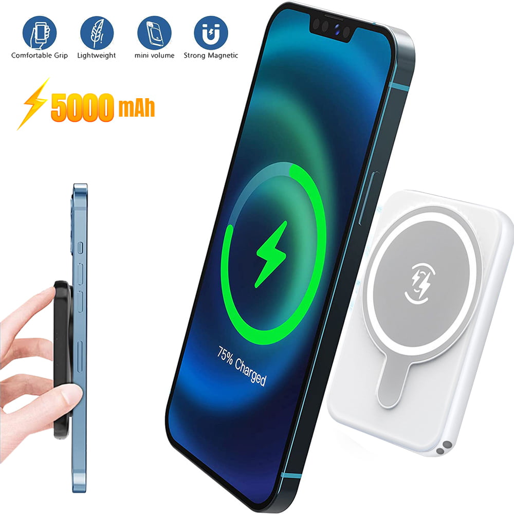 12 Mini Design for iPhone 12/12 Pro 12 Pro Max Magnetic Wireless Portable Charger 5000mAh Power Bank with USB-C Cable and Bracket Holder