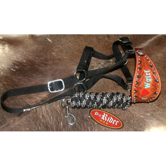 Horse Noseband Tack Bronc Leather HALTER Tiedown Lead Rope 280281