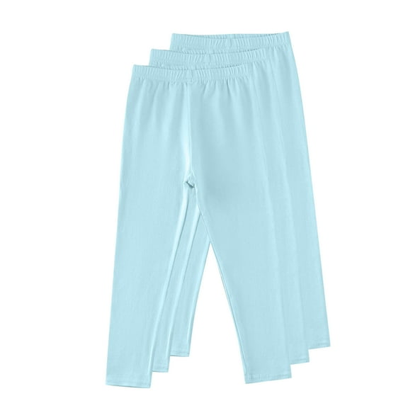 Thetops Big Girls' Cotton Leggings 3-Pack Light Blue Size 9-10T - Soft Elastic Waist for School/Play