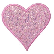 Pink Heart - Confetti Shimmery - Iron On Applique/ Embroidered Patch
