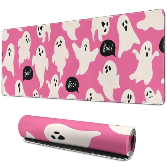 Long Mouse Pads for Desk,Playful Halloween Ghosts Pattern Desk Mats on Top Of Desks, Desk Mouse Pad Extra Large with 3mm Non-Slip Base and Stitched Edge for Gaming,Office,Work,Home 31.5x11.8in