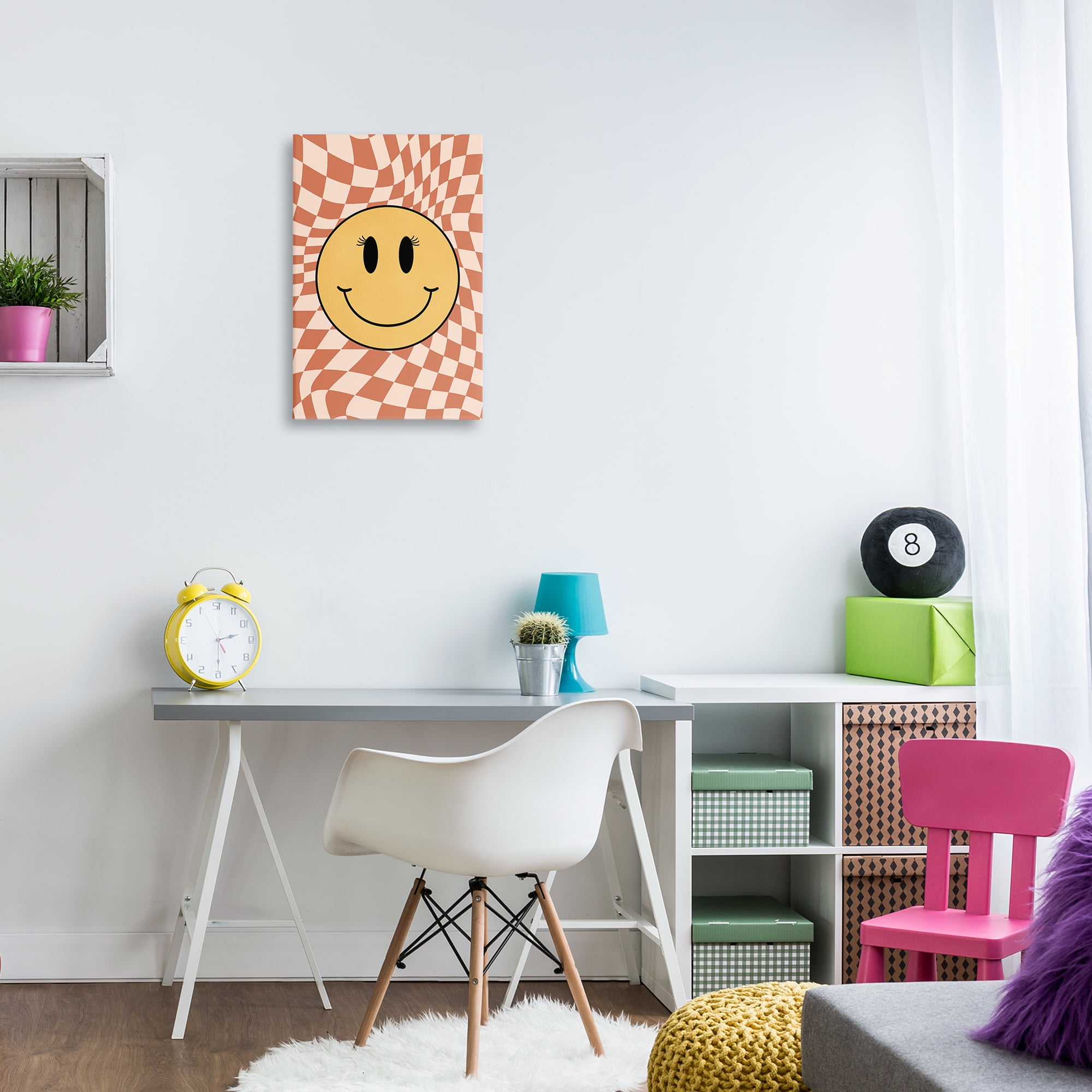 Stupell Industries Retro Checkered Smiley Novelty & Humor Painting Wrapped Canvas Art Print Wall Art, 16 x 24