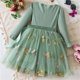 thumbnail image 4 of Odeerbi Niñas Floral Bordado Tul Vestido Manga Larga Rib Knit Vestido Fiesta Princesa Vestidos Primavera Otoño Ruffled Encaje Malla Lazo Vestido, 4 of 5