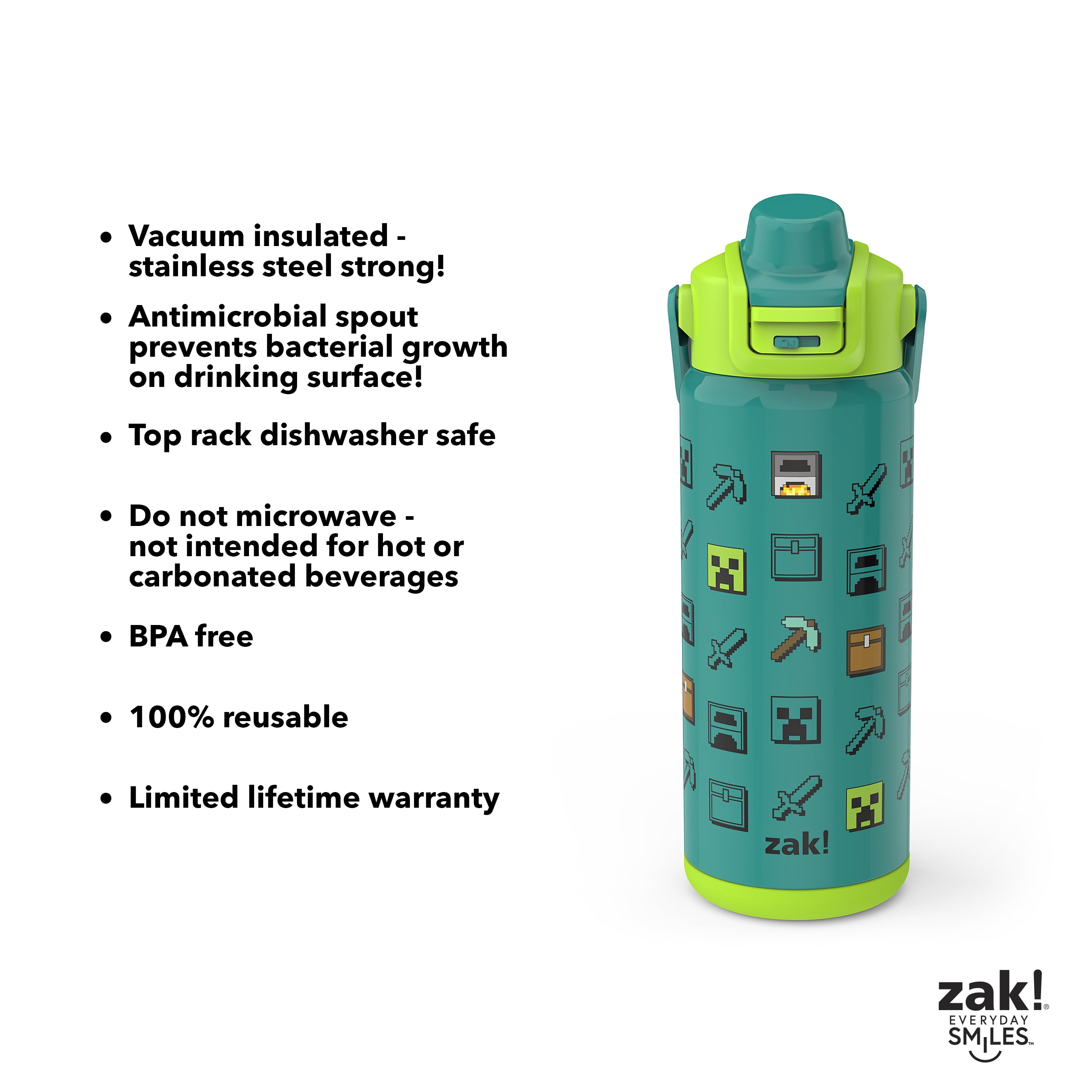 Minecraft 24 ounce Vacuum Insulated Stainless Steel Water Bottle, Video  Games 