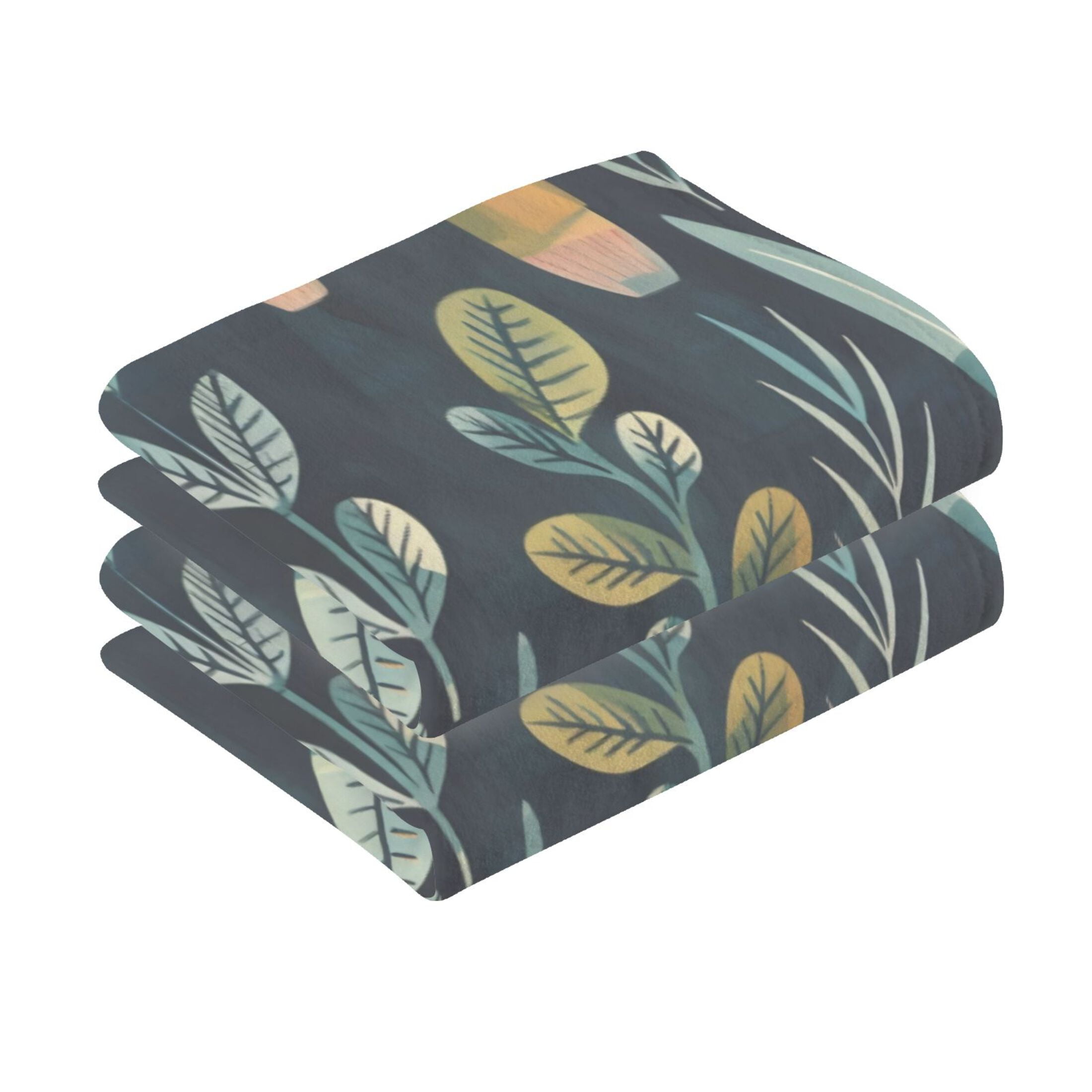 Cotton Towel Two-Piece 16x28 Inch One Sizex2 Face Towel Set Towel Set Cotton Hand Bath Towel Bathroom Beach Dark Green Plants