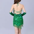 thumbnail image 6 of Rompers for Women Dgankt Sequins V-neck Tassel Latin Dance Dress for Women's 1920s Flapper Cocktail Party Dresses Rumba Ballroom Costumes with Gloves, 6 of 9