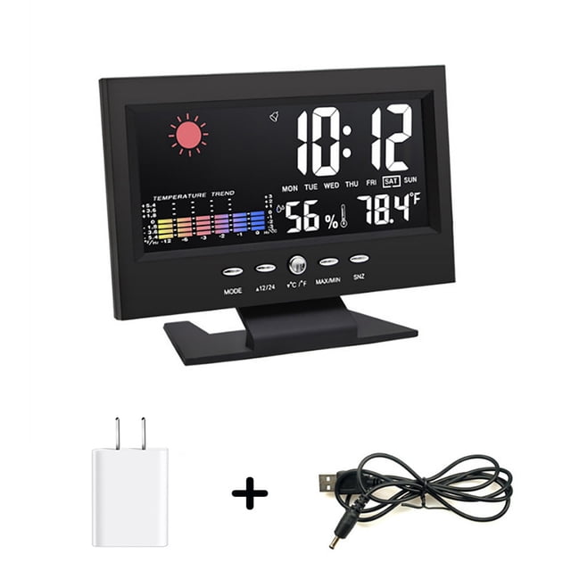 Color Screen Alarm Clock With Temperature Humidity Display Weather Projection Sound Activated Lcd Backlit Electronic Digital Clock For Home Desk 0.49 Lbs
