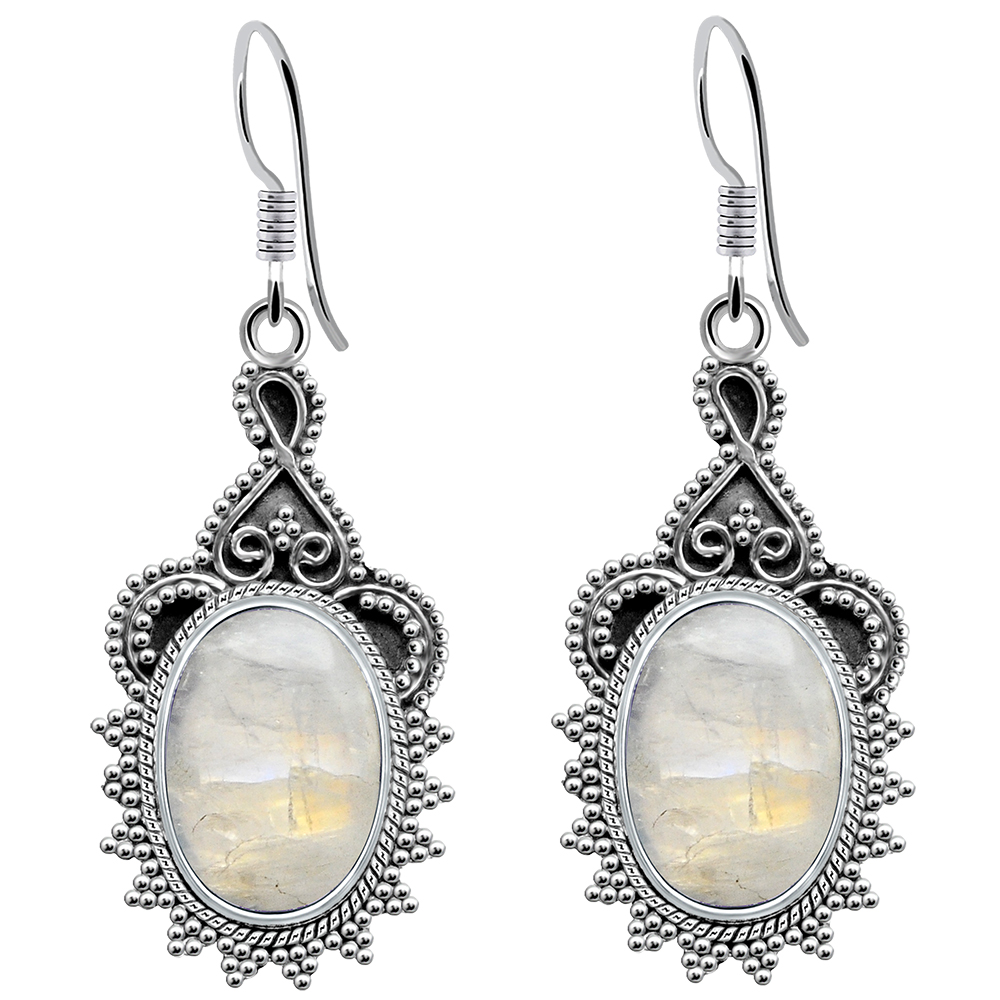 Blue Fire RAINBOW MOONSTONE Low Price 925 Sterling Silver Ladies Gemstone Jewelry Oxidized Jewelry Antique Style Earrings 0.9