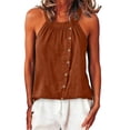 thumbnail image 2 of VBVC Women's Cotton Linen Halter Neck Tank Tops , Ladies' Casual Side Button Summer Blouses , Loose Fit Sleeveless Daily Wear Shirt For Women,Brown,S-3XL, 2 of 8